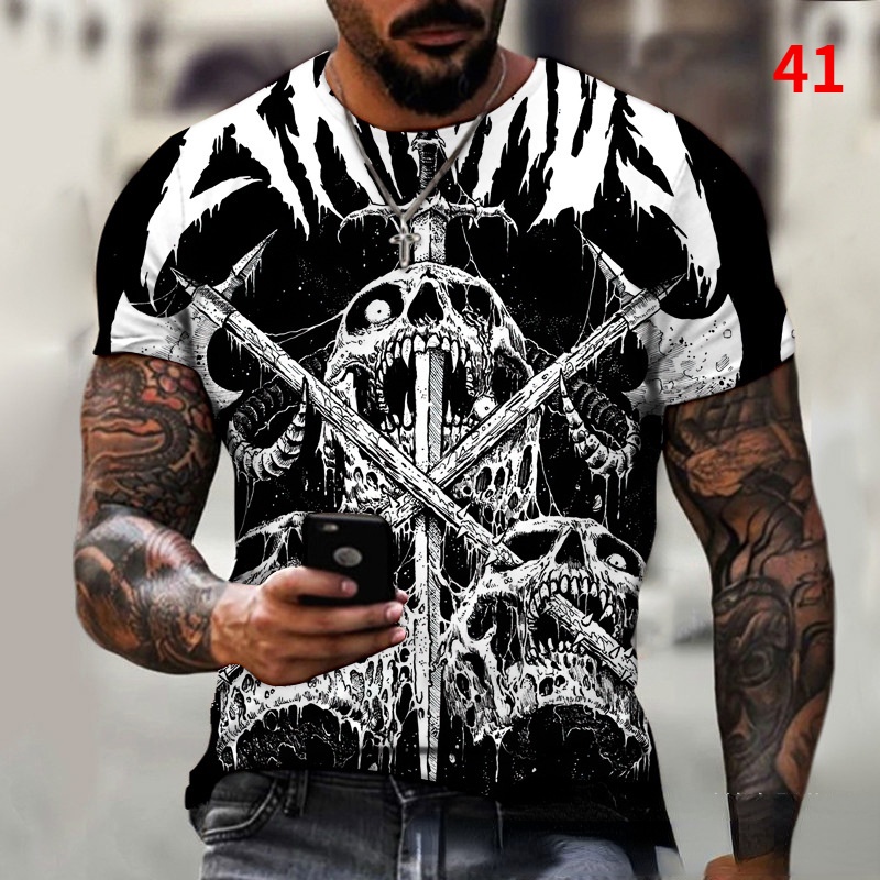 Áo thun in hình đầu lâu 3D thời trang cho nam Size S-6XL