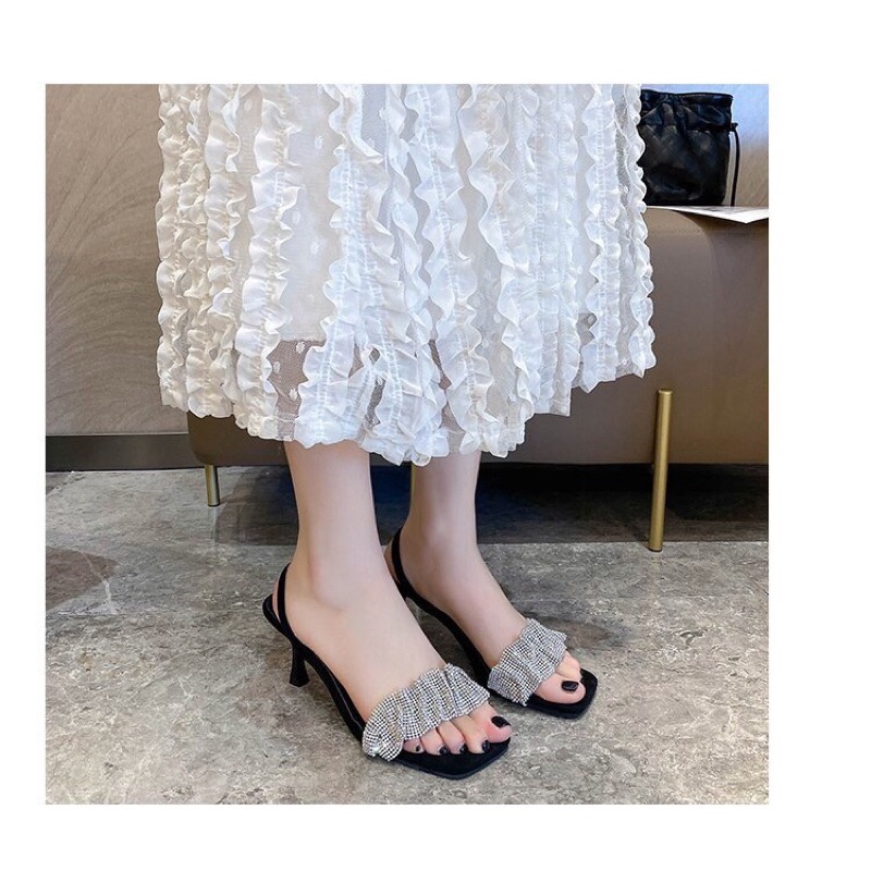 Guốc cao gót đế 7cm đính đá sang chảnh s490