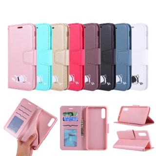 Bao da điện thoại dễ thương hình mèo có khe chứa thẻ dành cho điện thoại Samsung A70 A50 A40 A30 A20 A20E A10