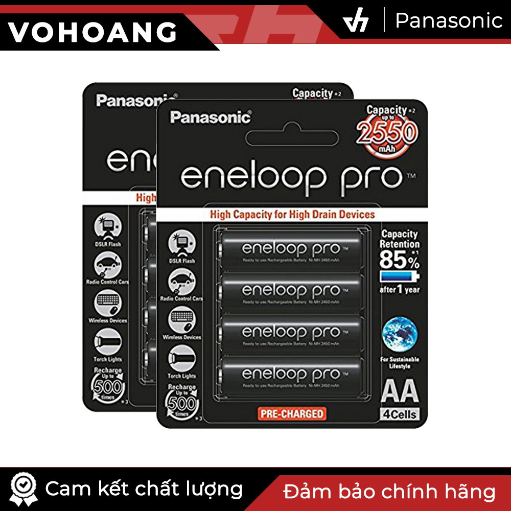 Bộ 8 pin sạc AA Panasonic Eneloop PRO 2550mAh JAPAN (Đen)