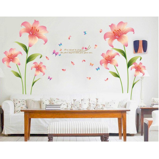 Decal trang trí tường - Hoa Loa Kèn Hồng Kem