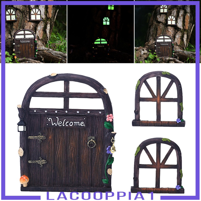 [LACOOPPIA1] Cute Fairy Door and Window Garden Mystical Decor for Kids Room Accessory