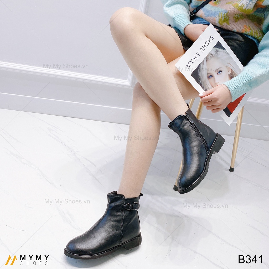 B341 Boot da lì quai cài khóa cạnh gót vuông 3p
