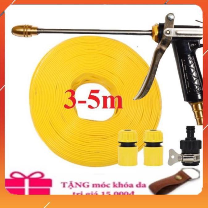 ❤️Evoucher Bộ dây vòi xịt nước rửa xe,tưới cây ✔,tăng áp 3 lần, loại 3m,5m 206318 đầu đồng,cút,nối nhựa đen+  móc khoá