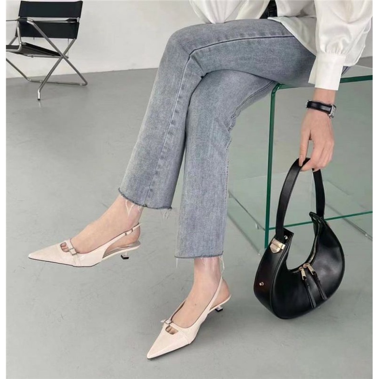 Giày hở gót da siêu mềm gót 4p đai khoá thiết kế công sở nhẹ nhàng vẫn sang trọng