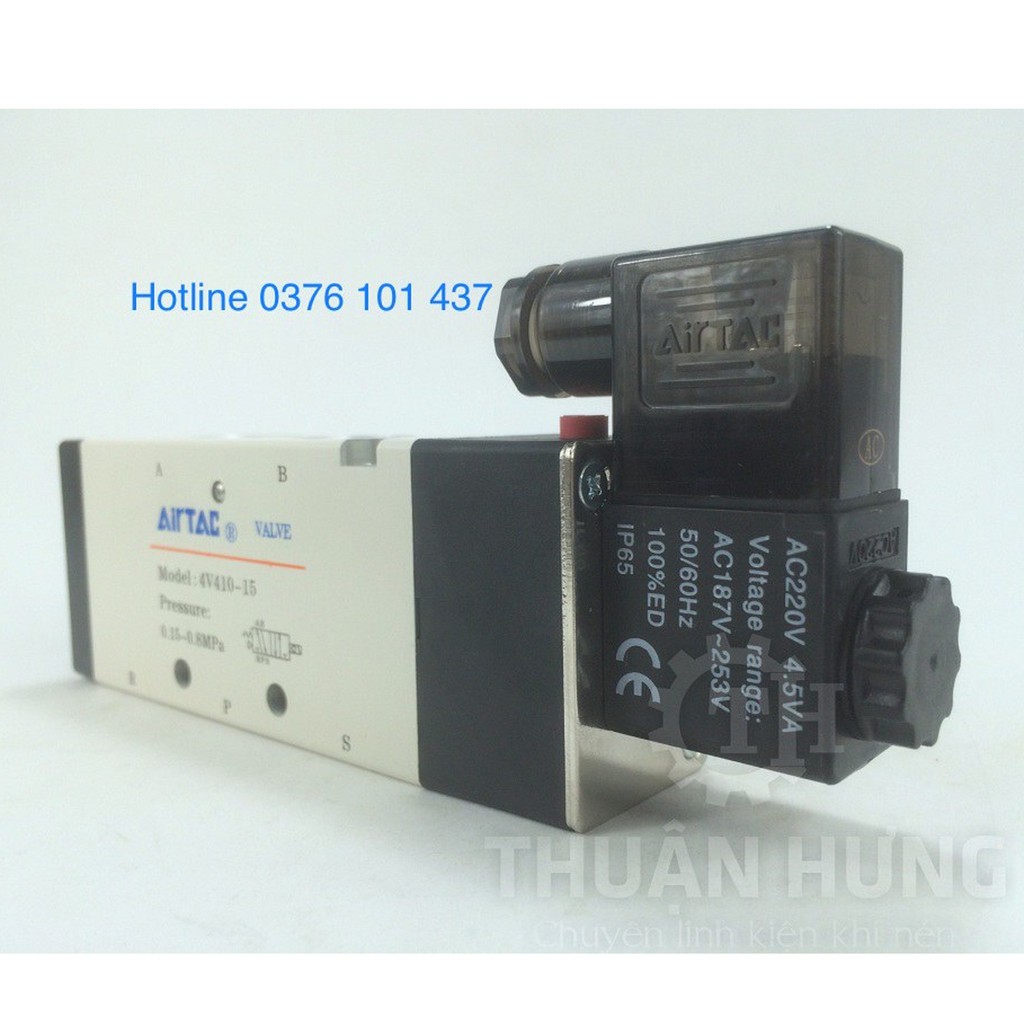 van điện từ khí nén Airtac 4V410-15loại tốt, van điều khiển xi lanh khí nén 5/2 solenoid