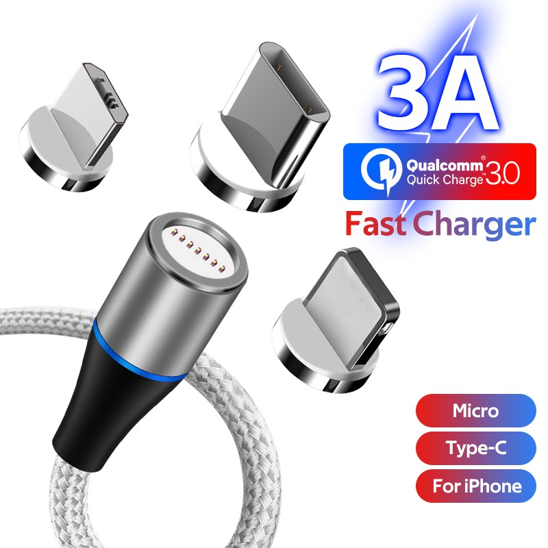 TBTIC Cáp sạc nhanh từ tính 3A đồng bộ hóa dữ liệu Micro USB Lightning Type-C cho iPhone X Huawei P30 PRO LITE Samsung S10