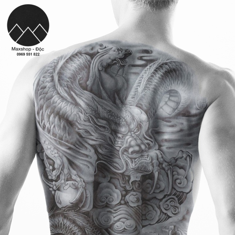 HÌNH XĂM GIẢ TATOO RỒNG PHƯỢNG KÍN LƯNG (Được chọn mẫu)