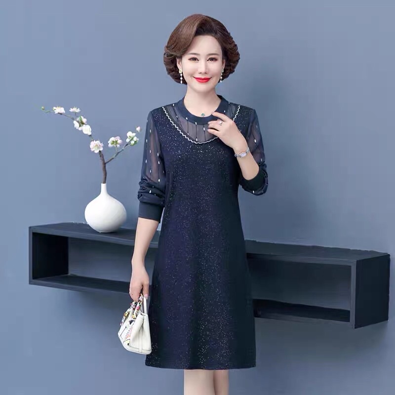 Váy trung niên sang trọng phối ren, đầm trung niên dáng dài cho mẹ