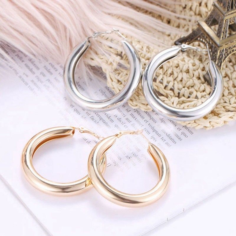 Khuyên tai dạng vòng mạ vàng/bạc thiết kế thời trang cho nữ