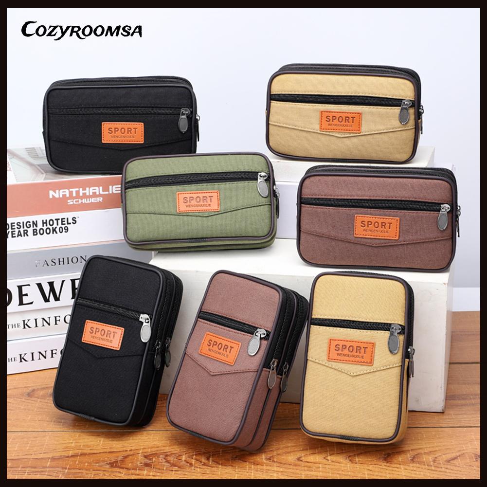 Túi Đeo Hông Đựng Điện Thoại Nhiều Ngăn Chất Liệu Canvas Cho Nam