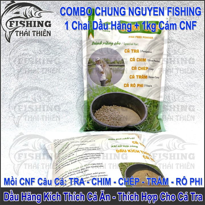 Combo 1kg Cám CNF, 1 Chai Dầu Hăng Kích Thích Cá Ăn Chung Nguyen Fishing Chuyên Dùng Câu Cá Tra Sông, Hồ Dịch Vụ