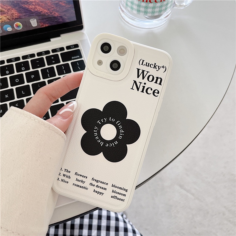 Ốp lưng iphone Ốp Điện Thoại Da Màu Trơn Họa Tiết Hoa Nhỏ Cho iphone7 7plus 8 8plus xs 11 12 13 pro max plus max promax Dinuo case