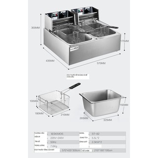 Bếp chiên nhúng điện đôi 12L chính hãng siêu bền