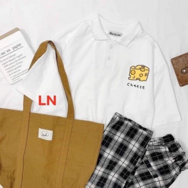 Sét áo polo bánh ngọt + quần kẻ đen LN12