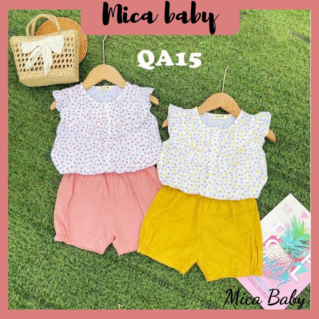 Bộ quần áo cộc tay cho bé cổ yếm họa tiết họa nhí điệu đà đáng yêu Mica baby QA15