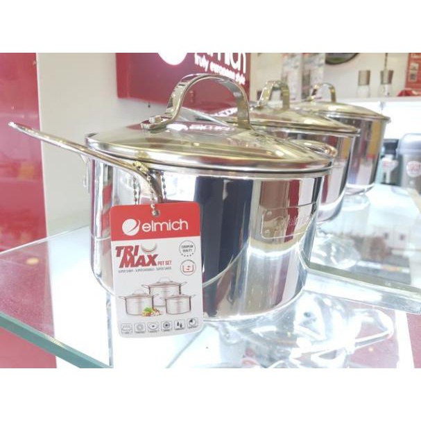 Elmich BỘ NỒI CHẢO INOX CAO CẤP 3 LỚP ĐÁY LIỀN TRI-MAX 4 CHIẾC SIZE 18CM, 20CM, 26CM VÀ CHẢO 26CM