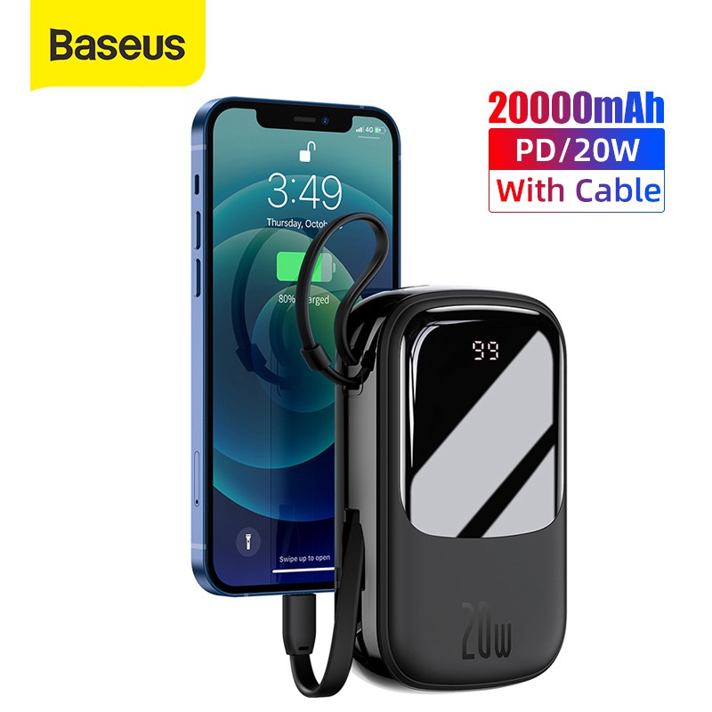 Sạc dự phòng Baseus 20000mAh 20W sạc nhanh PD QC màn hình LED hiển thị pin cho IPhone Samsung