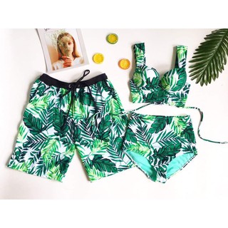 Bikini, Đồ Bơi Đi Biển Hai Mảnh Áo Gọng Nâng Ngực Quần Lá Xanh ODERI5900