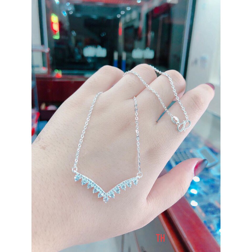 Dây chuyền liền mặt V gắn đá LINH MIU SILVER Dây chuyền nữ bạc ta