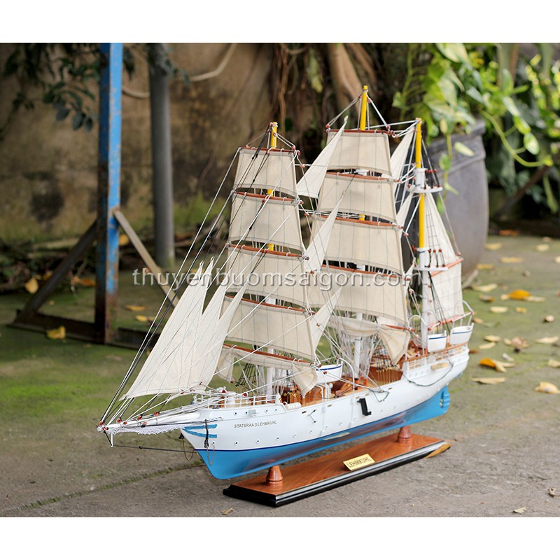 Mô hình thuyền buồm gỗ phong thủy thuyền gỗ trang trí nhà cửa Statsraad Lehmkuhl dài 96cm (hàng cao cấp, lắp ráp sẵn)
