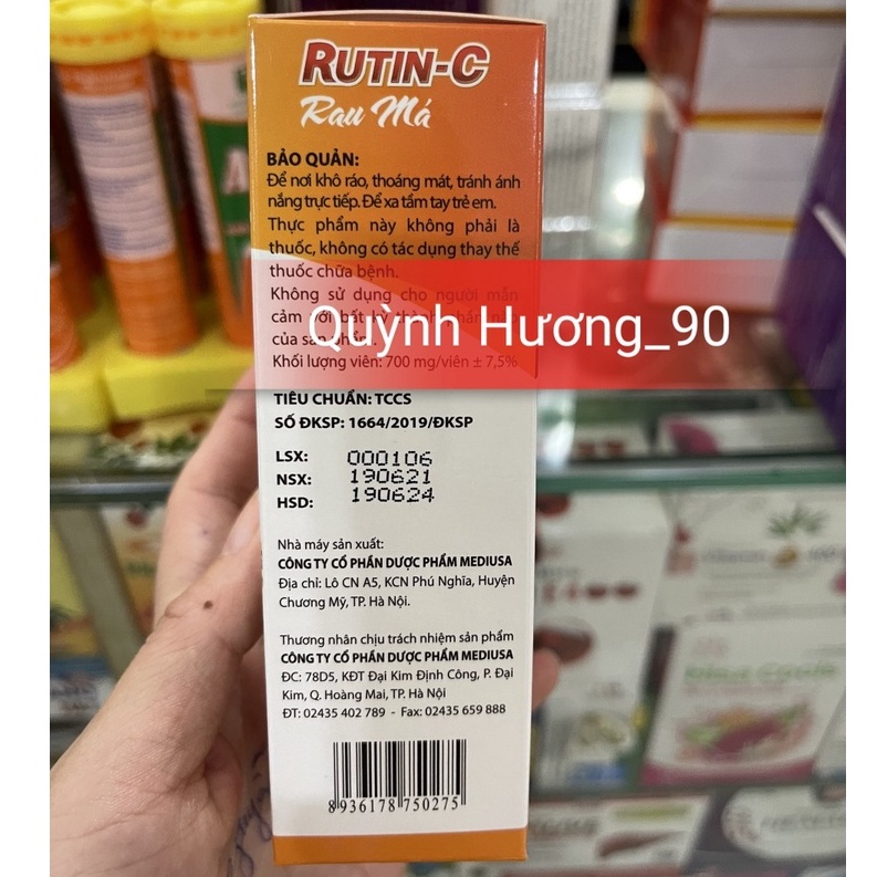 Viên uống RUTIN C Rau Má hộp 30 viên giúp ngăn ngừa nhiệt miệng.