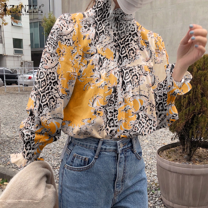 Zanzea Áo Tay Dài Cổ Cao In Họa Tiết Da Báo Thời Trang Dành Cho Nữ