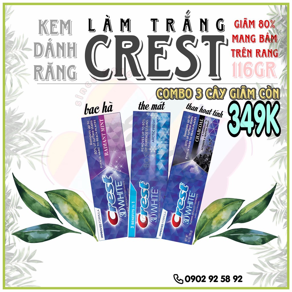 [MẪU MỚI] KEM ĐÁNH RĂNG CREST 3D WHITE RADIANT MINT