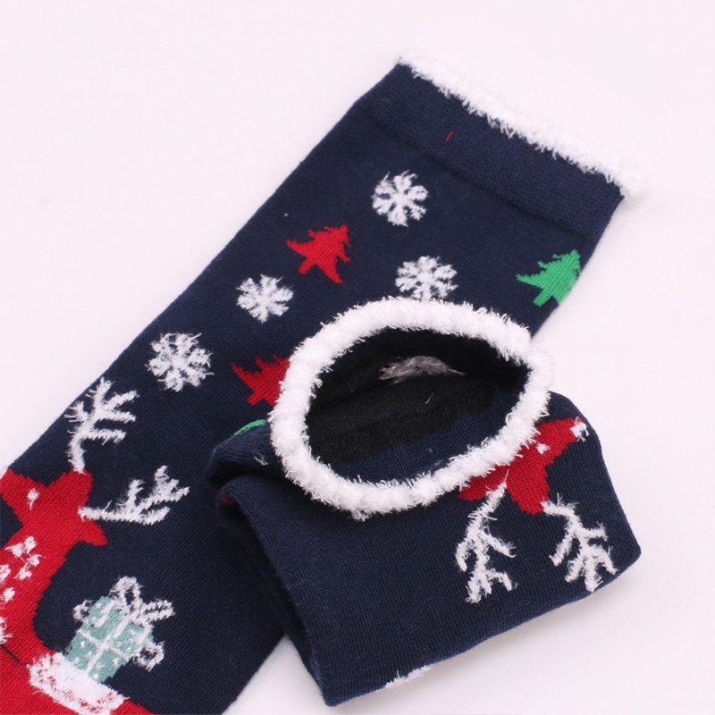 Vớ dệt kim giữ ấm viền phối lông họa tiết theo chủ đề giáng sinh dễ thương cho nữ