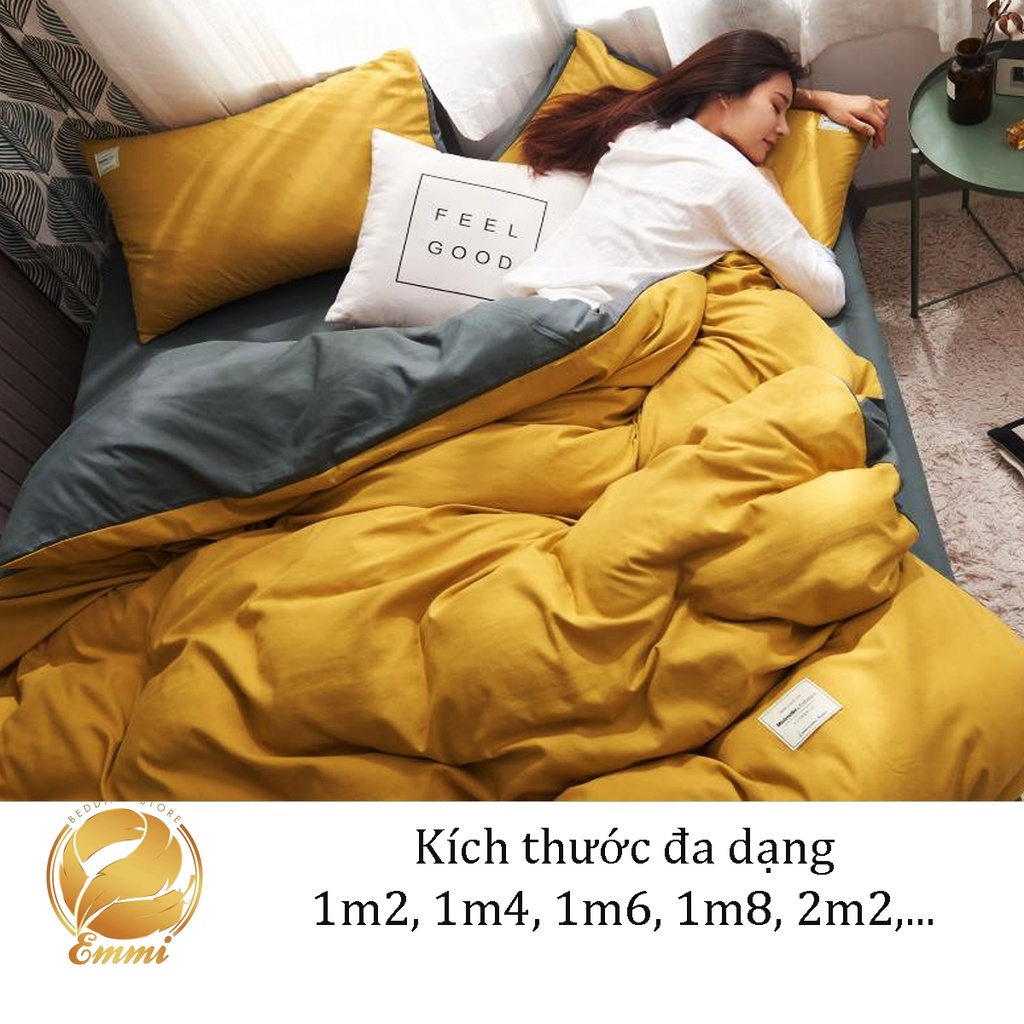 Bộ Chăn Ga Gối Cotton Tici Emmi Bedding  Vàng ga ghi, Drap Giường Đủ Size Nệm 1m, 1m2, 1m4, 1m6, 1m8, 2m2 Không Kèm Ruột
