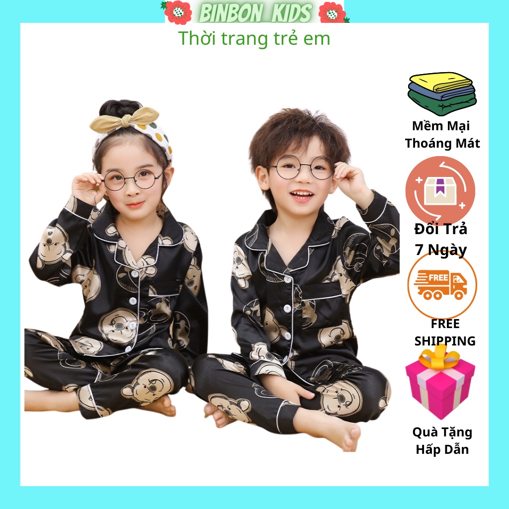 Bộ Pijama Cho Bé, Đồ Ngủ Chất Phi Lụa In Hình Cực Yêu Cho Bé Trai Từ 6-27kg BINBON KIDS