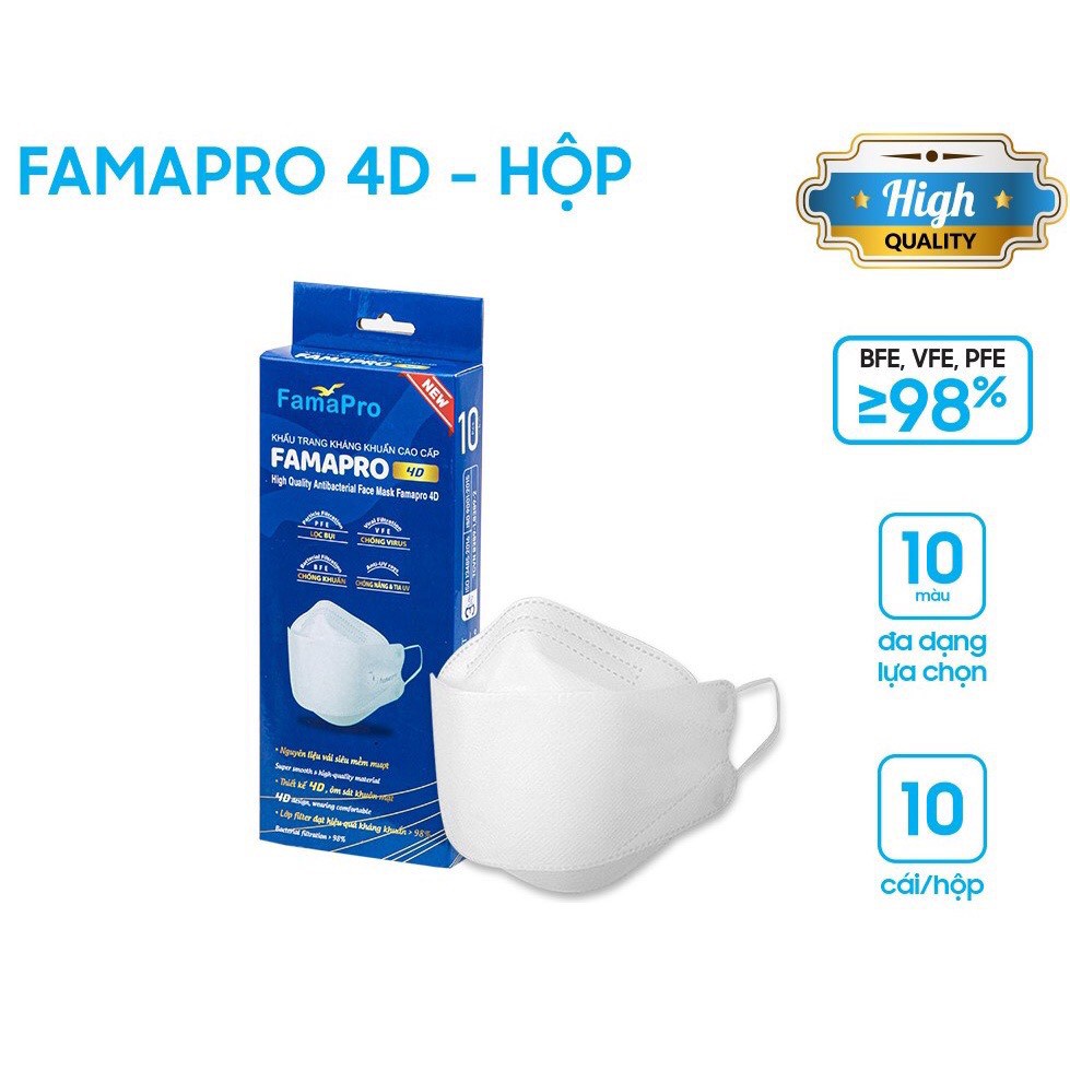 [4D MASK (KF94)- HỘP 10 CÁI] Khẩu trang y tế cao cấp kháng khuẩn 3 lớp Famapro 4D