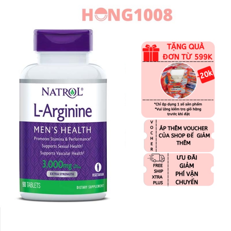 SALE HẾT CỠ Viên uống Natrol L-Arginine 3000 Mg 90 viên - Mẫu mới không co hộp Hỗ trợ Cải Thiện Sức khỏe 90 viên - l - a