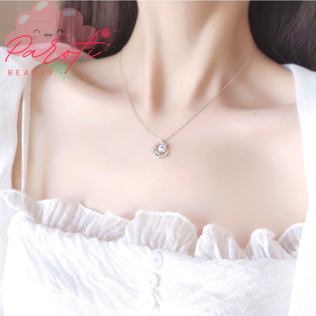 Vòng cổ bạc mặt trăng và ngôi sao phong cách Hàn Quốc