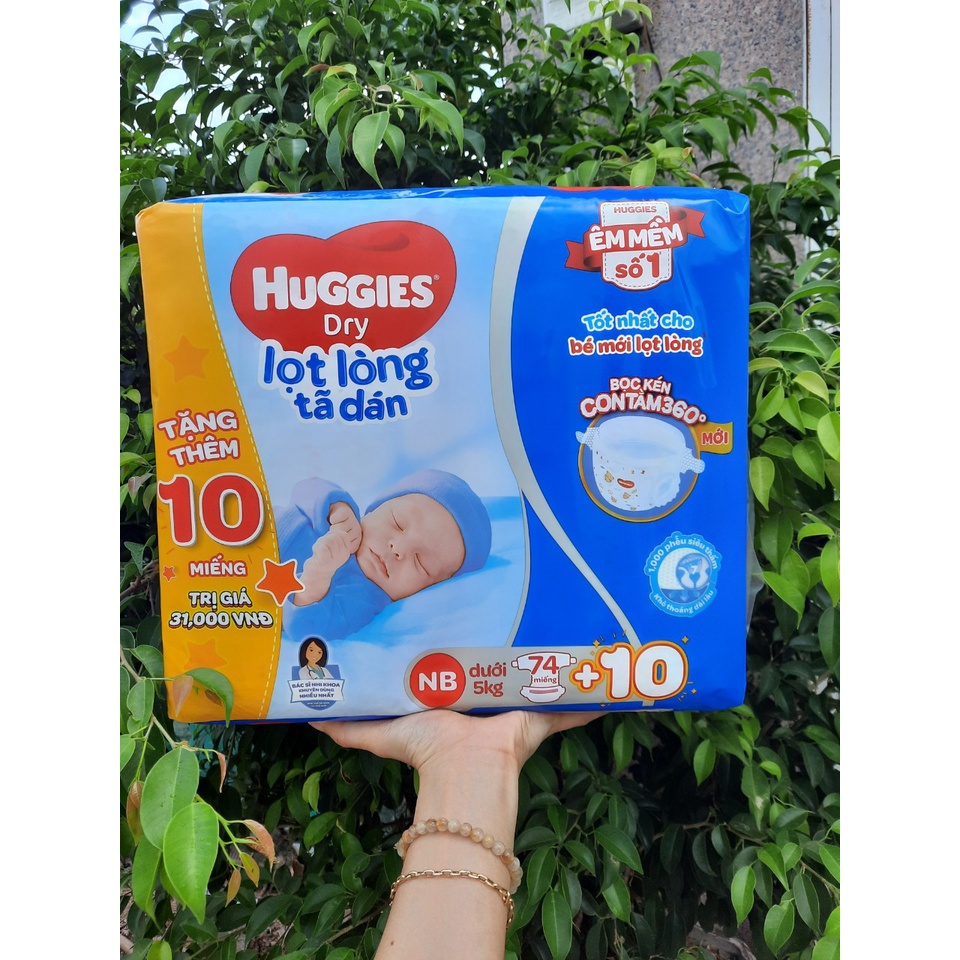 Bỉm dán huggies sơ sinh lọt lòng nb74 miếng tặng kèm 10 miếng,tã dán sơ sinh huggies bé dưới 5kg bọc kén con tằm