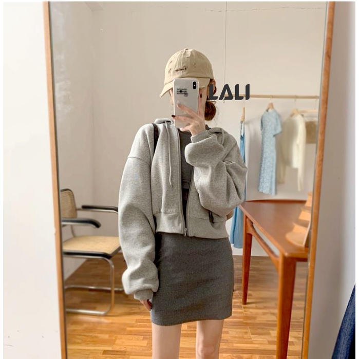Áo khoác nữ Hoodie, áo croptop nỉ có nón tay phồng dễ thương LALI CRTOP91