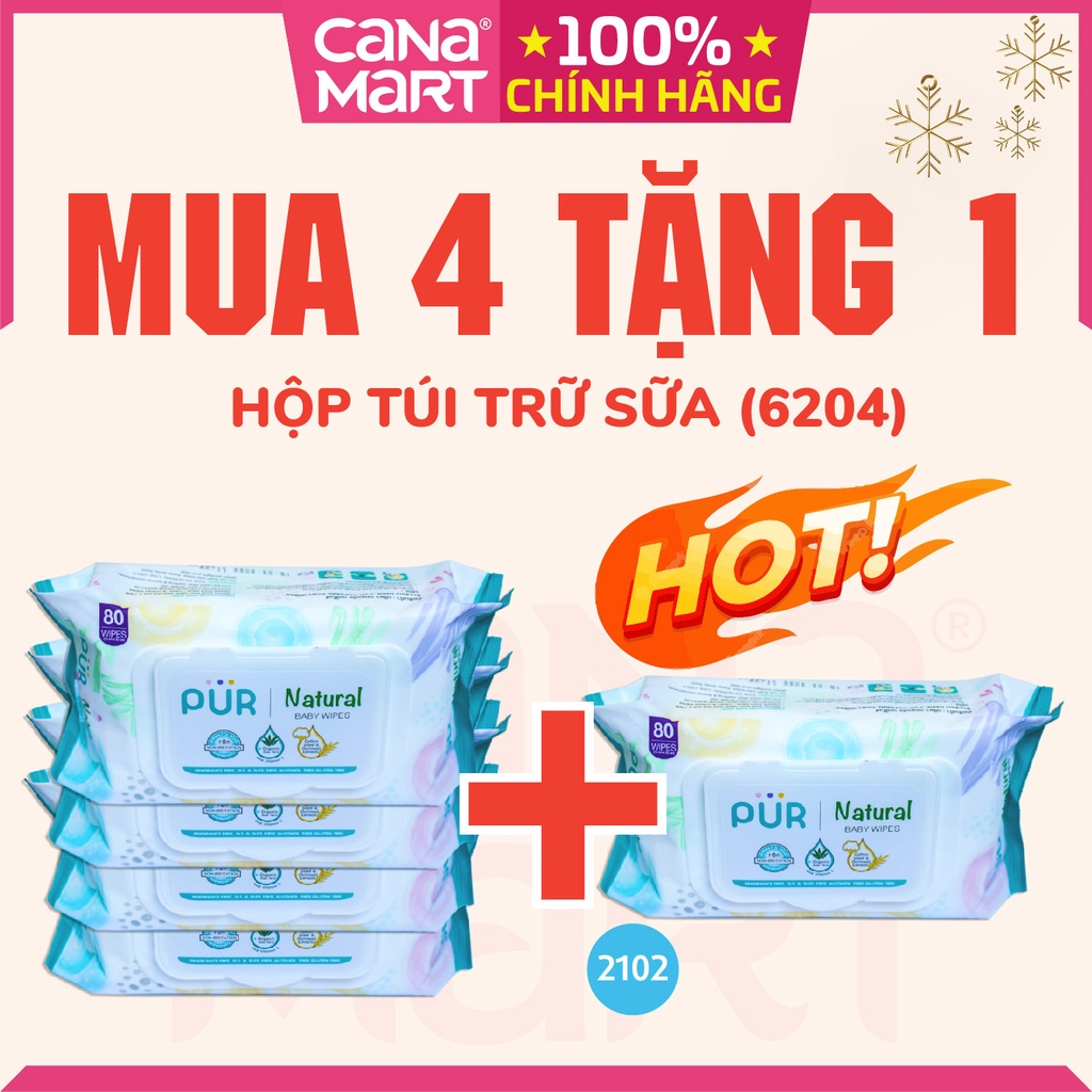 Combo 5 gói khăn giấy ướt (loại 80 tờ) cho bé không gây kích ứng da PUR nhập khẩu Thái Lan (2102)