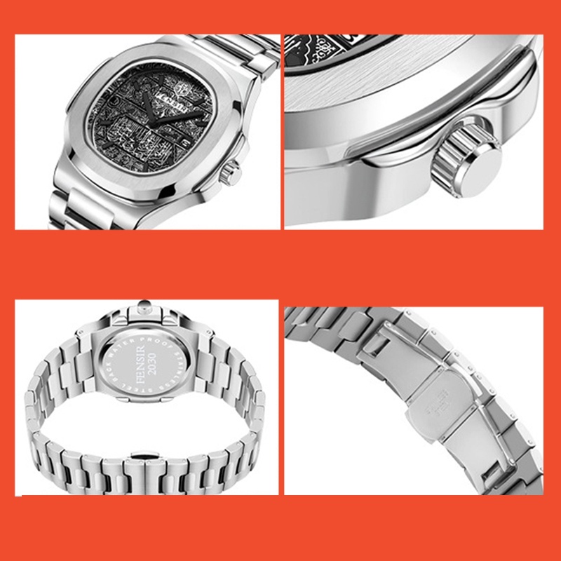 Đồng hồ nam chính hãng cao cấp chống nước đẹp dây thép hợp kim 316L mặt vuông thời trang W16