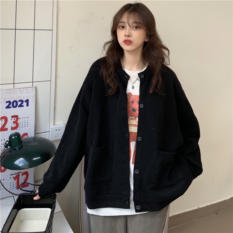 SUXI Áo Hoodie Nữ Tay Dài Dáng Rộng Màu Trơn Thời Trang Mới