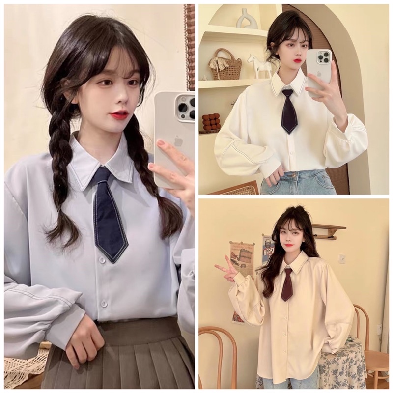 Áo sơ mi cà vạt freesize 5 màu
