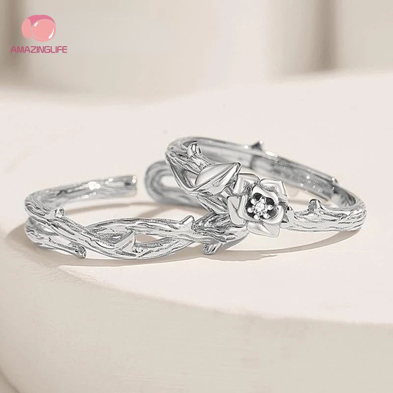 [Amazinglife] Nhẫn Cặp Đôi Hình Hoa Hồng Vintage Hàn Quốc Có Thể Điều Chỉnh Làm Quà Tặng Valentine
