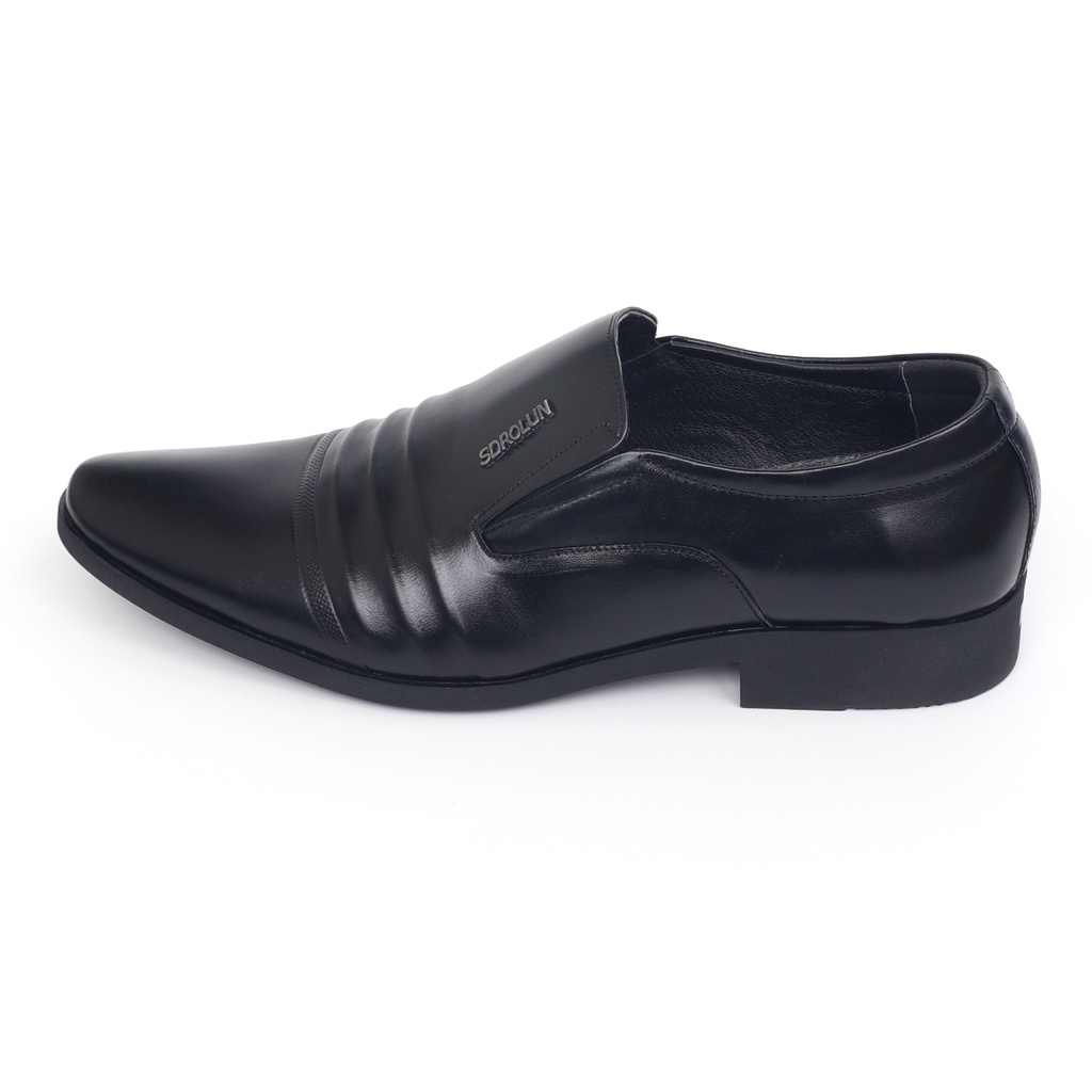 Giày lười nam da bò màu đen, giày tây lười công sở in gân - NeO4528