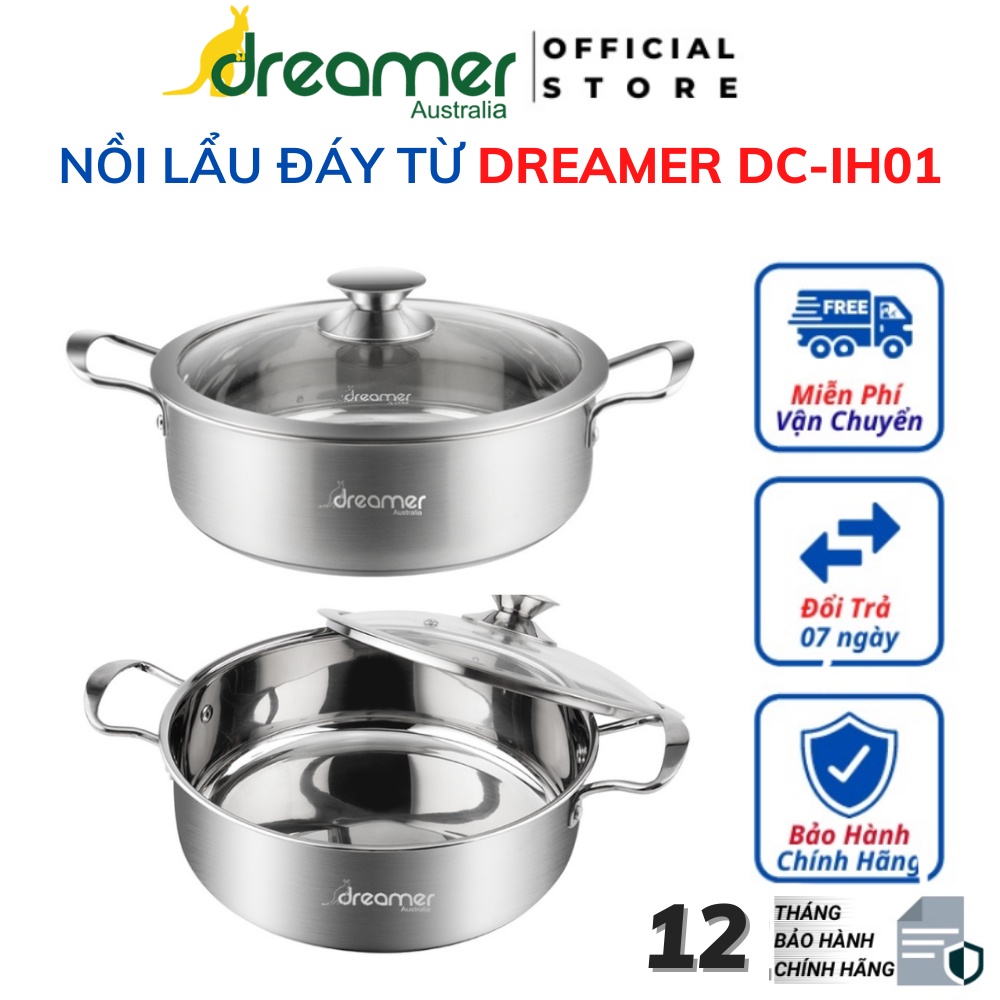 Nồi Lẩu Đáy Từ 3 Lớp Cao Cấp Dreamer DKW-HPL125W Nắp Thuỷ Tinh Cường Cực - Bảo Hành 18 tháng
