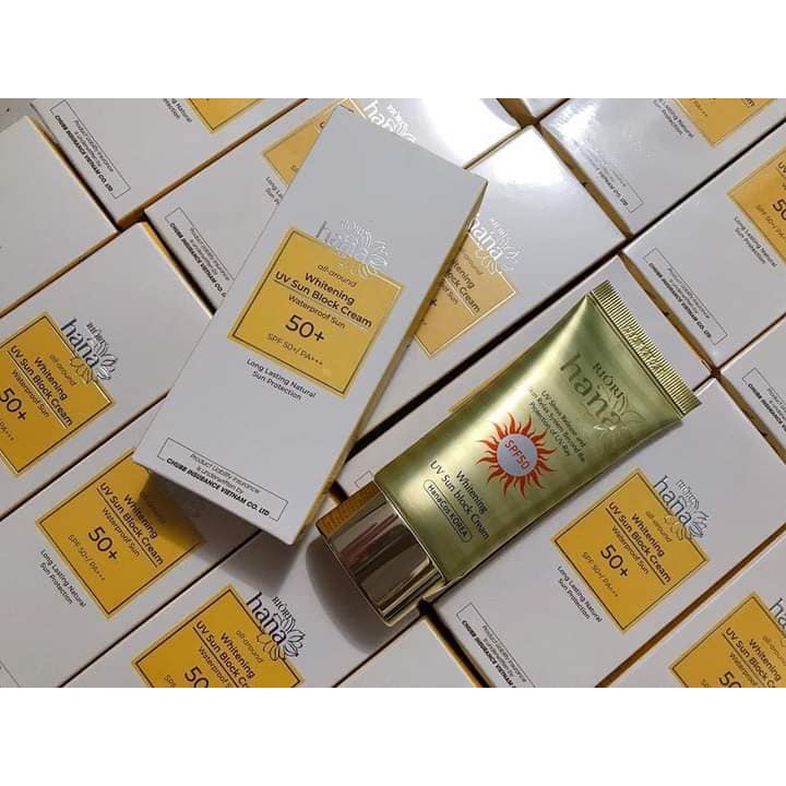 Kem Chống Nắng Cao Cấp Lâu Trôi Dành Cho Da Dầu Mụn RIORI Whitening UV Sun Block Cream SPF 50+/PA+++ 50g + Tặng son môi