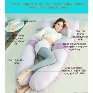 gôi ôm bà bầu  gối chữ u bà bầu tháo rời tiện lợi size 1m6x75cm