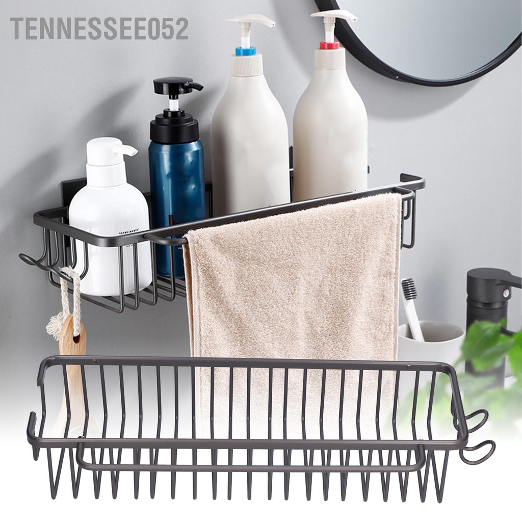 Tennessee052 Kệ giỏ đựng đồ trong phòng tắm bằng hợp kim nhôm không thấm nước Hình chữ nhật màu xám có móc treo 40cm