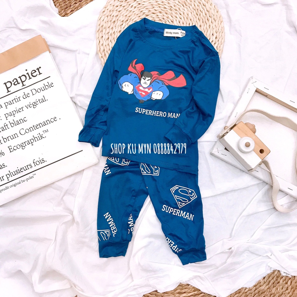 Bộ dài tay Minky mom hoạ tiết siêu anh hùng cho bé trai thu đông  001
