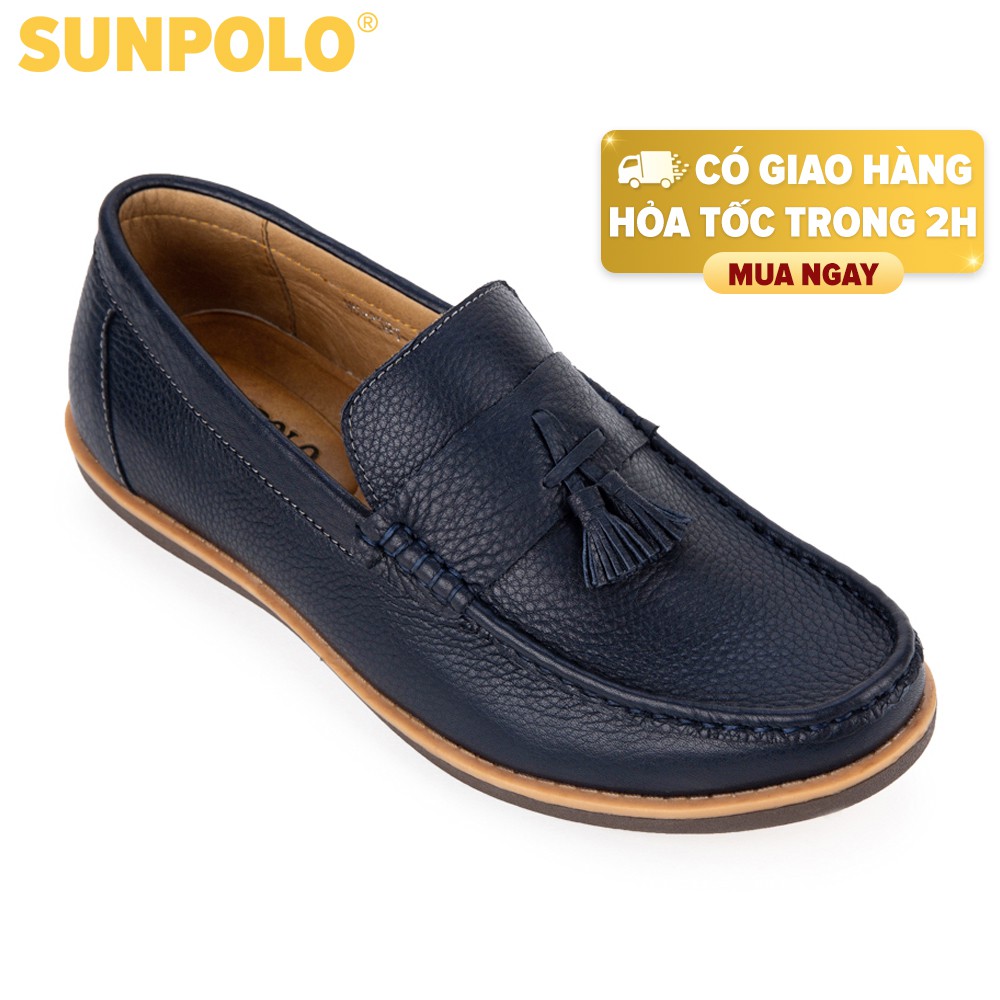 Giày mọi nam da bò SUNPOLO Xanh Navy - MU2581