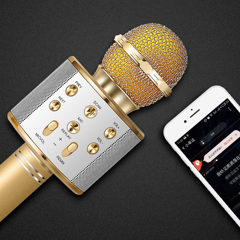 WS-858 Mic Hát Karaoke Bluetooth KL Không Dây Kèm loa Âm vang Ấm mic hát karaoke cầm tay mini micro hát trên xe hơi mic