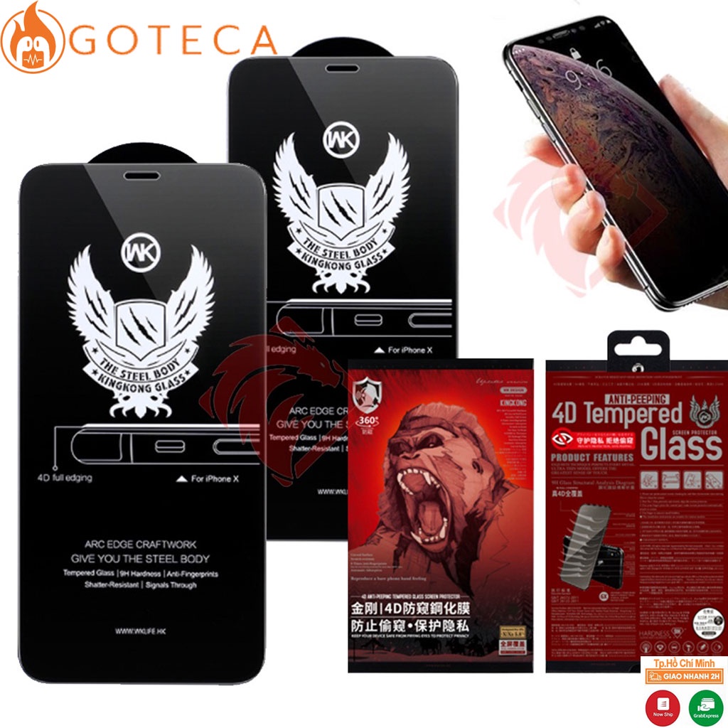 Kính cường lực Kingkong chống nhìn trộm iphone 14 Pro max 13promax 12Pro max 11Promax 11 14Plus X Xsmax Xr 8Plus [WK 4D]